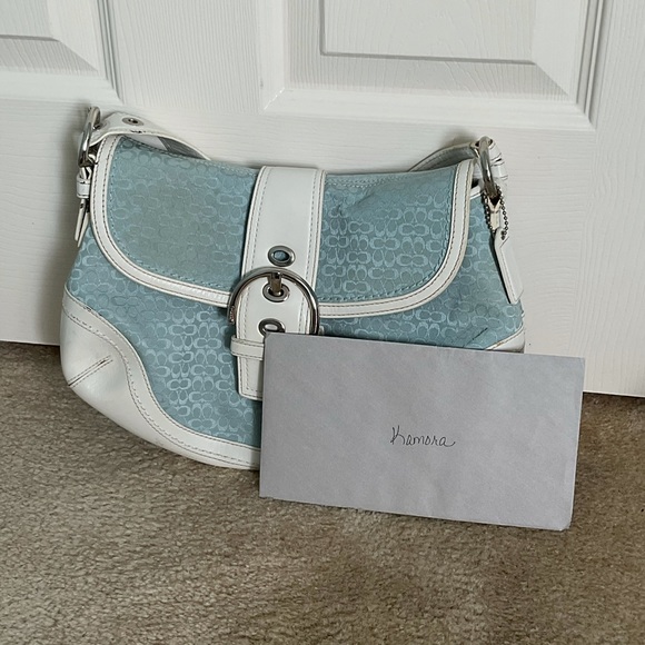 Teal and White Coach Purse 👜 - Picture 15 of 15